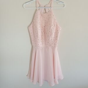Halter Blush Lace A-Line Dress